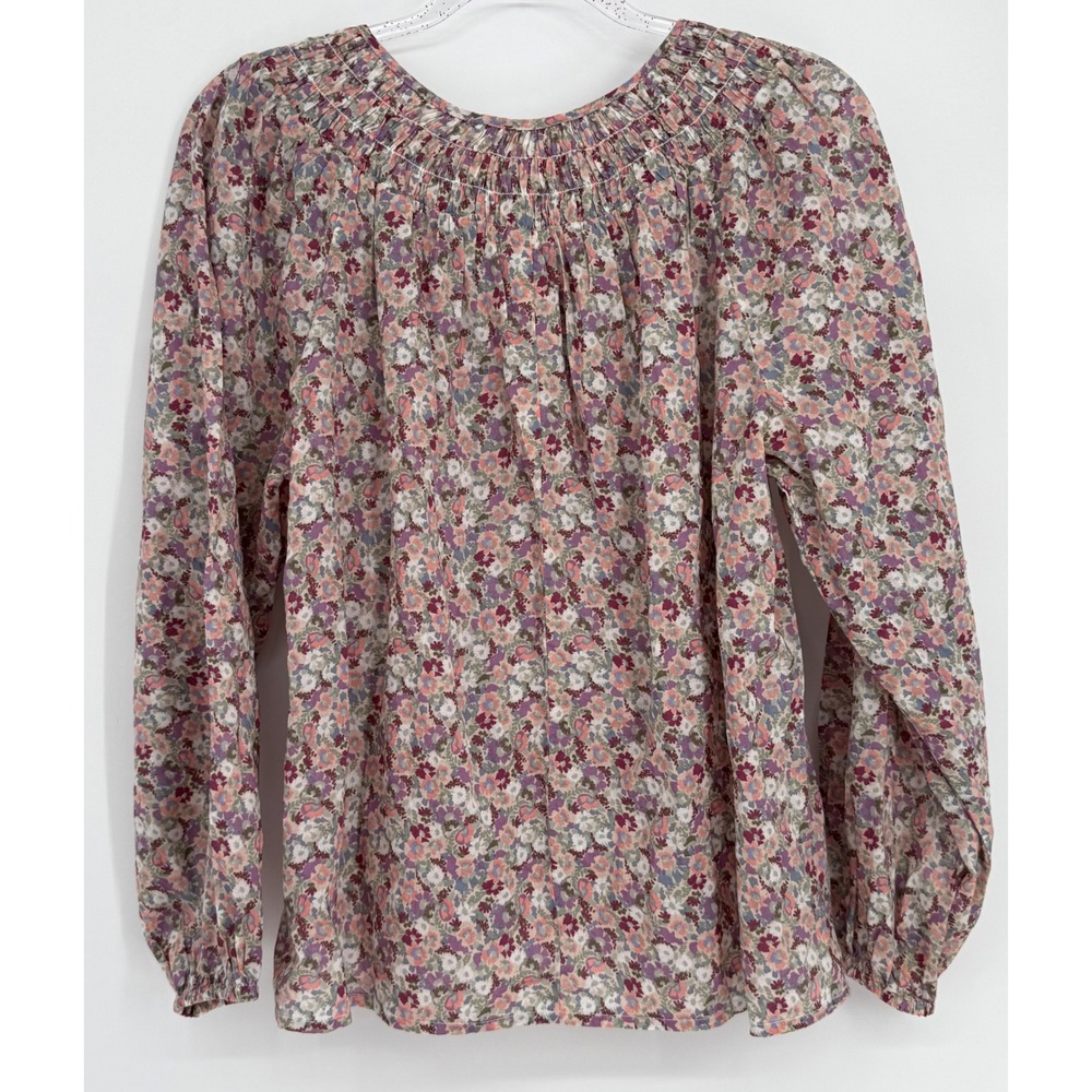 Lucky Brand Womens Floral Smocked Peasant Blouse Long Sleeve Top Sz XL - Picture 4 of 9